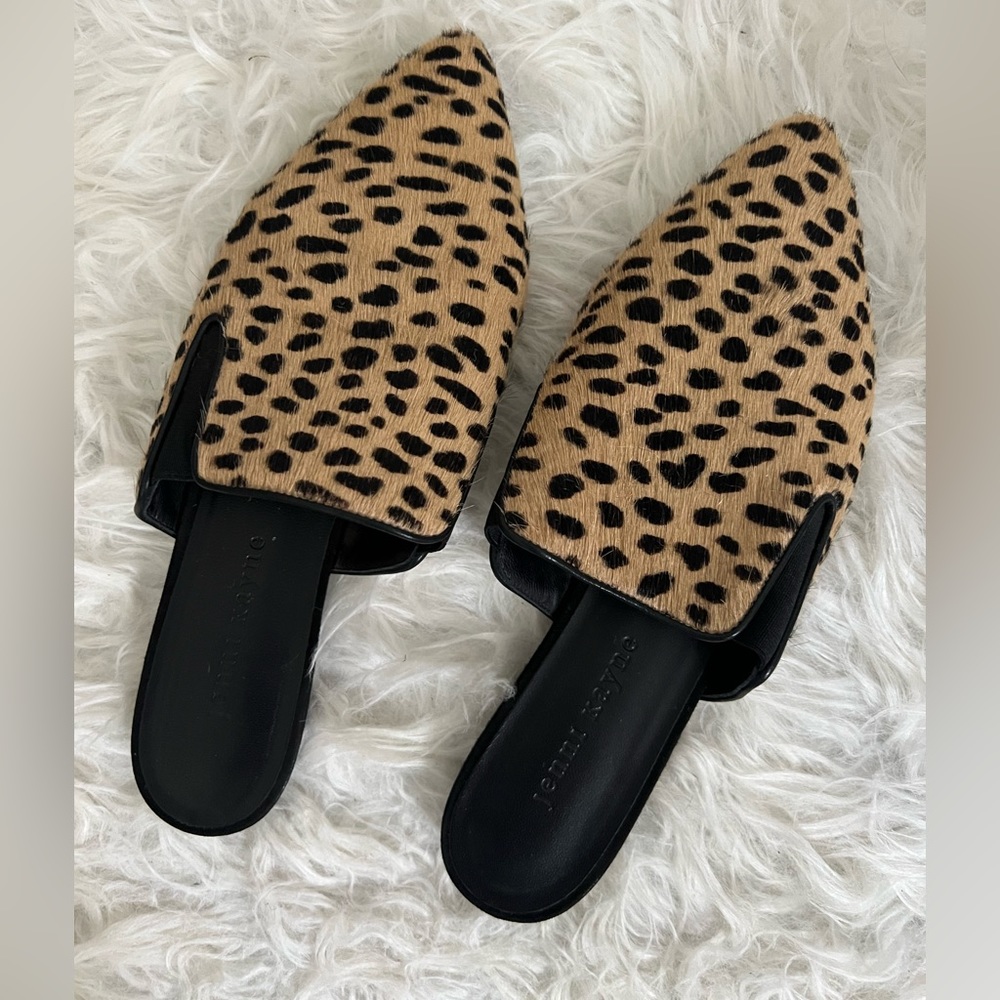Jenni Kayne Cheetah Pony Hair Mule Flats, size 37
